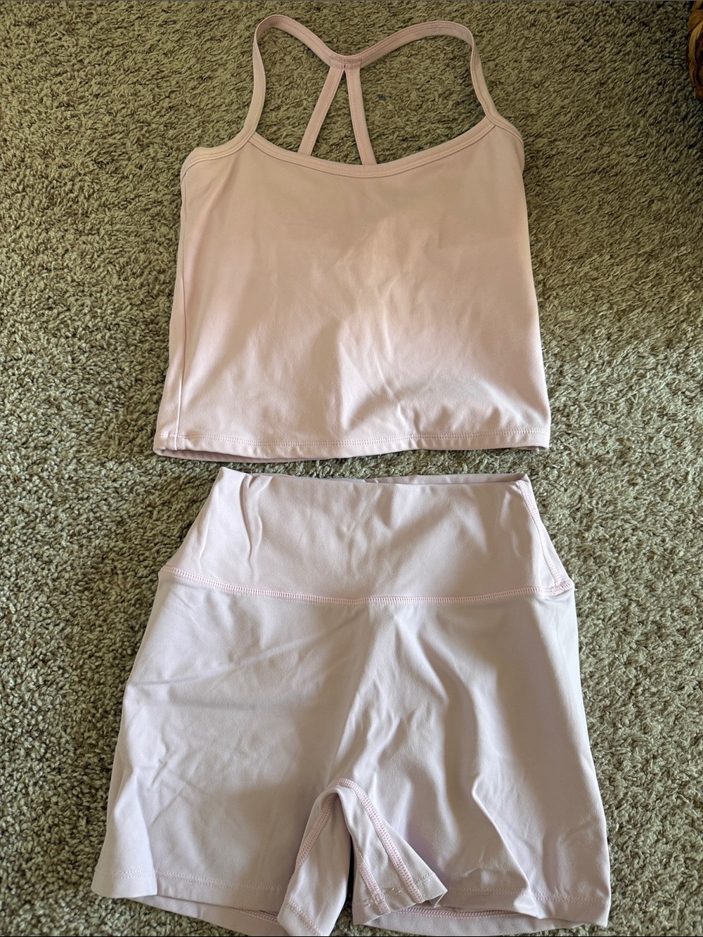 Amazon Pale Pink Racerback Tank & High-Rise Biker Shorts Set